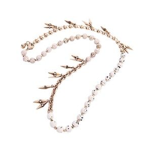 White and Brass Geometric and Asymmetrical Beaded Vintage Necklace